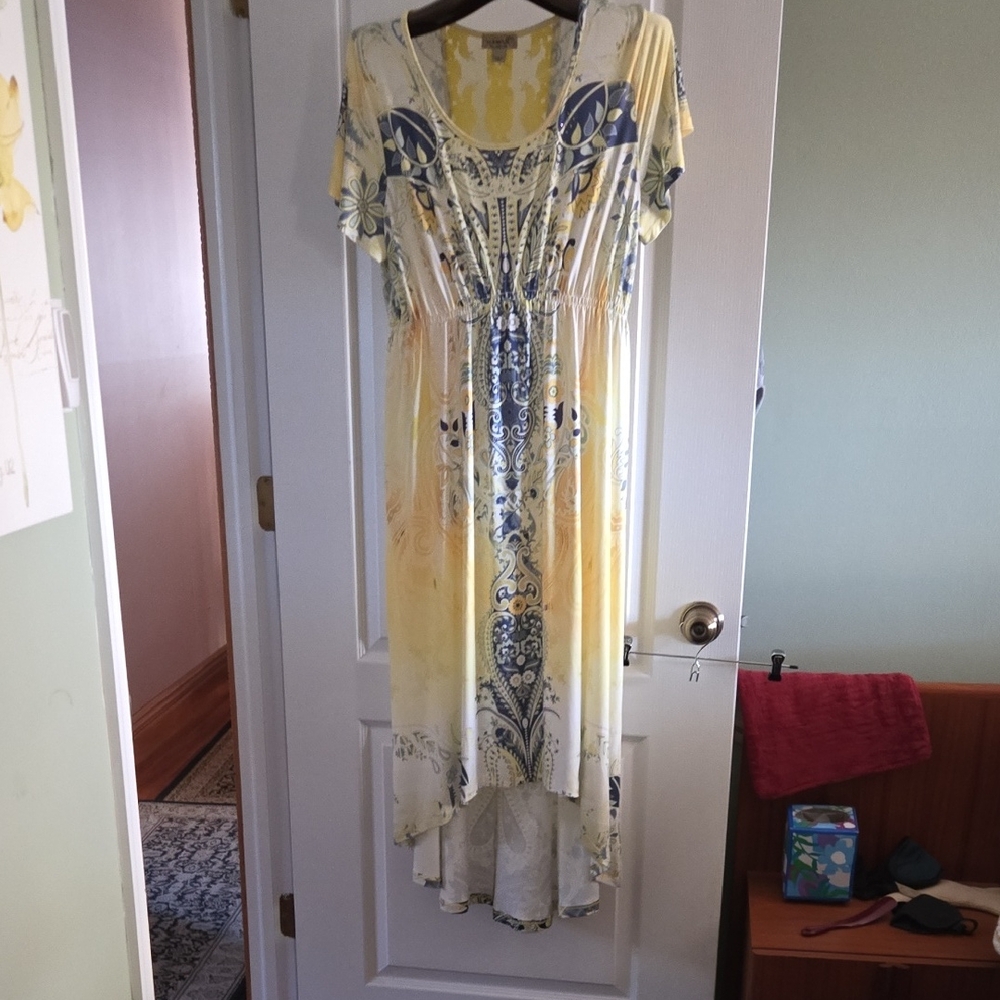 ONE WORLD Yellow and Blue High Low Dress